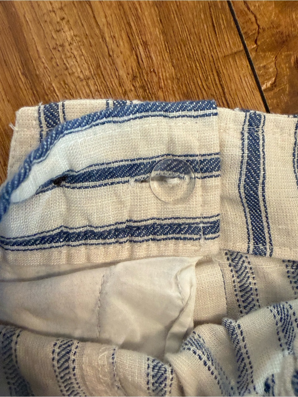 Tahari Blue White Striped Linen Wide Leg Pull On Pants Pockets Size Large - Picture 8 of 8